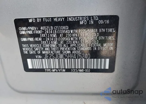 2017 Subaru Forester 2.0Xt Touring z USA, uszkodzony, nr VIN JF2SJGWC5HH475240